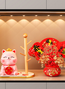 新年招财猫进门钥匙收纳摆件