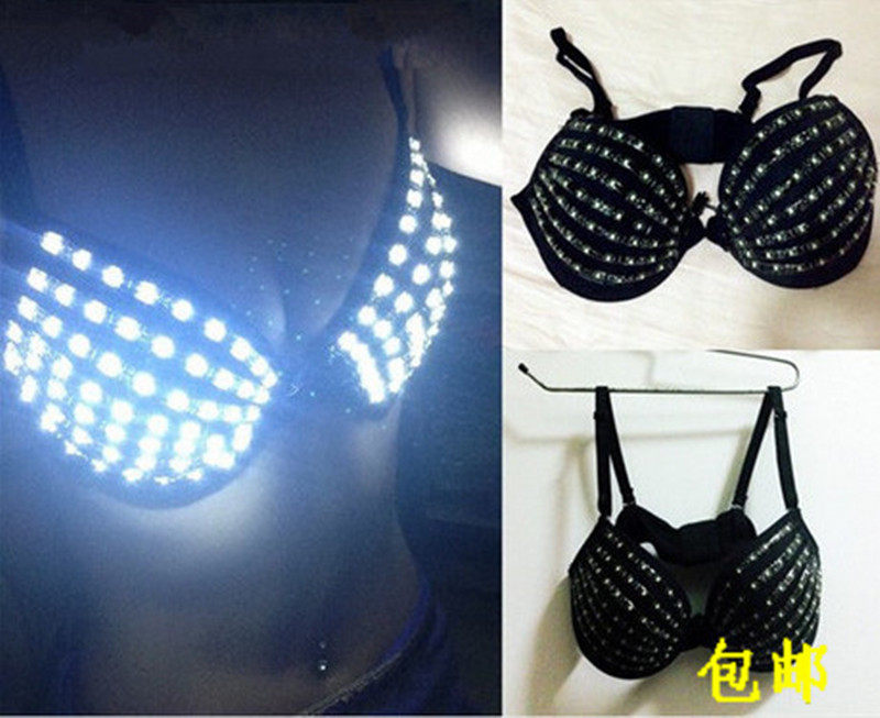 都荟（服饰）LED发光文胸酒吧夜店性感荧光舞胸罩舞 眼镜激光手套