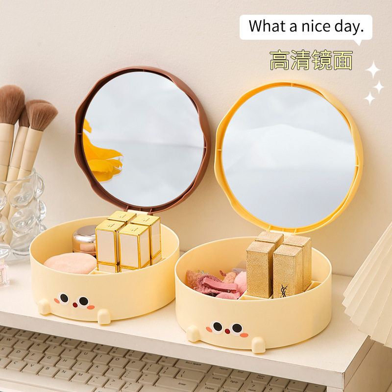 多巴胺少女化妆镜蛋糕盒收纳镜桌面翻盖补妆镜学生宿舍梳妆镜