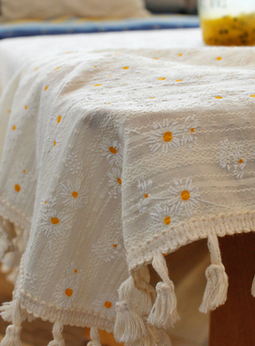 日式小清新餐桌布棉麻小雏菊长方形茶几布田园碎花书桌盖布巾布艺