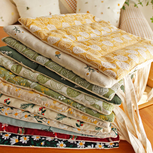 栗茧棉刺绣田园轻奢坐垫椅垫多色