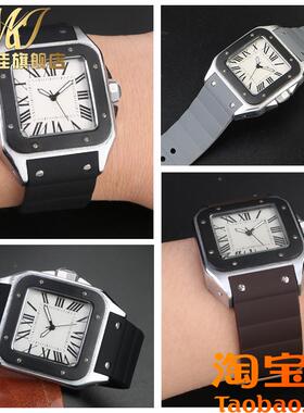 原装适用卡地亚硅胶手表带山度士Santos100桑托斯防水橡胶表链202