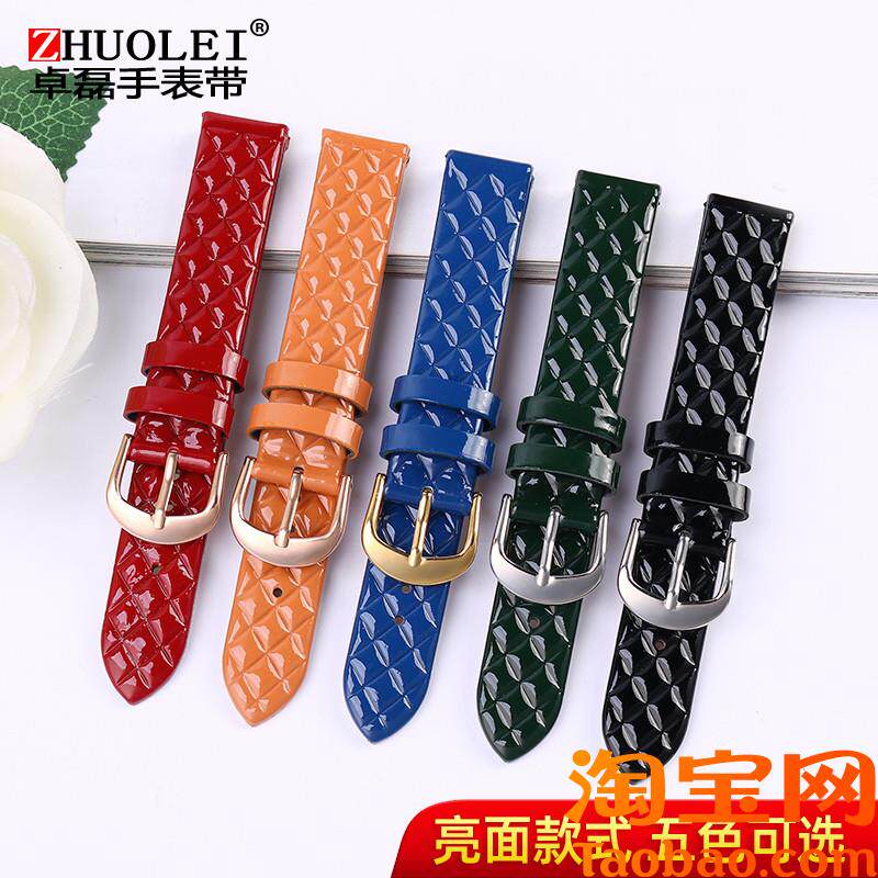 原装适用时尚亮面女真皮手表带飞亚达四叶草格纹绿色芙丽卡西欧SH