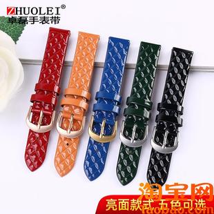 原装适用时尚亮面女真皮手表带飞亚达四叶草格纹绿色芙丽卡西欧SH