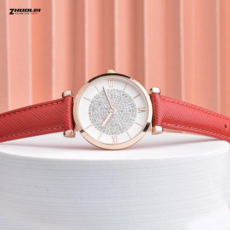 原装适用阿玛尼满天星真皮手表带AR1926/1763罗西尼DW绿色女表链1