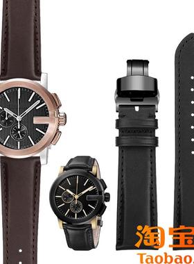 原装适用GC古驰古奇大G黑武士YA101203YA101202商务真皮手表带23