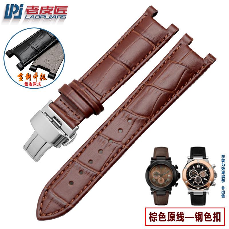 原装适用真皮手表带古驰古奇GUCCI凹口牛皮表带2022mm蝴蝶扣