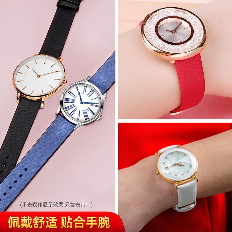 原装适用深蓝色绢丝表带薄真皮带CK罗西尼天梭CLUSE小巧女表链薄1