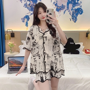 芬腾休女士短袖 短裤 纯棉带胸垫纽扣开胸和服可外穿家居服睡衣套装