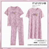 睡衣睡裙带胸垫纯棉可外穿三件套家居服套装 芬腾休夏季 女士短袖