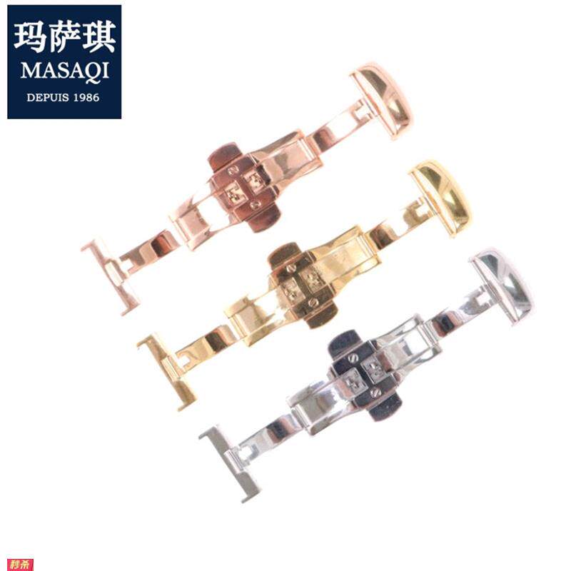 适用原装双按蝴蝶扣代用天梭蝴蝶表扣玫瑰金力洛克皮带扣18mm