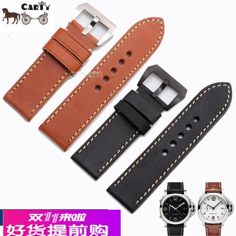 适用原厂手表带牛皮真皮军表胖大海沛纳海粗犷型表带26mm男