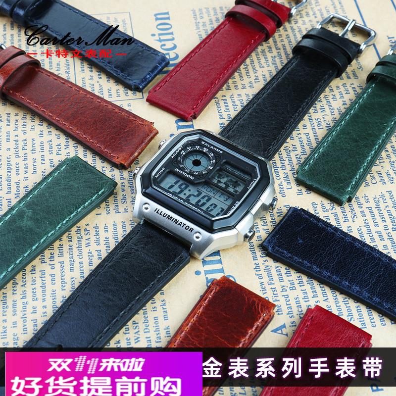 适用原厂改装复古真皮手表带卡西欧小方表A159W-N1AE-1200WHDA168