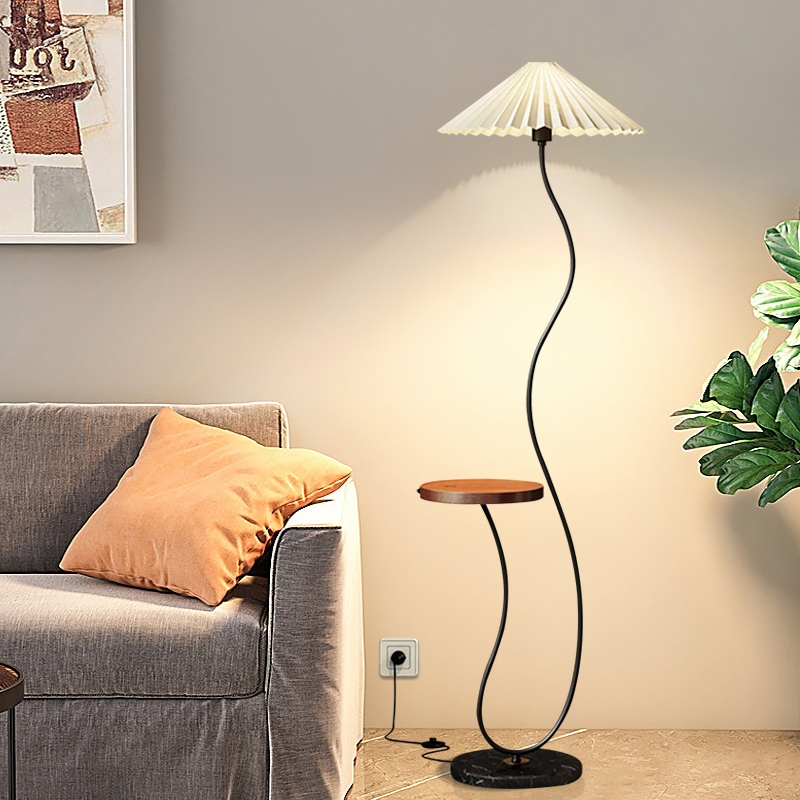 北欧智能床头柜百褶落地灯置物架一体客厅沙发茶几台灯卧室氛围灯