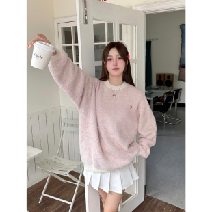 KTDA草写字母logo提花撞色针织衫 基础 圆领马海毛套头毛衣情侣长袖