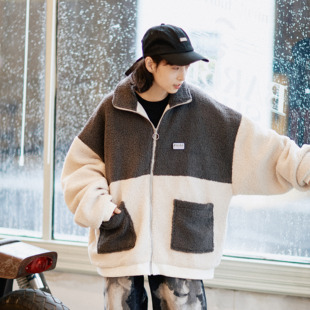 KTDA20FW羊羔绒立领宽厚基础刺绣棉服外套男女情侣宽松羊羔毛夹克