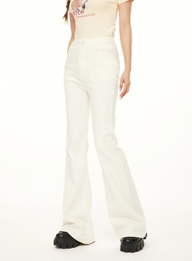 KTDA新款复古微喇刺绣牛仔裤女美式高街辣妹裤子休闲直筒喇叭裤