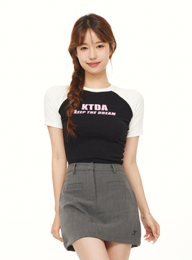 KTDA基础闪粉字母印花logo圆领露脐上衣2024夏季短款辣妹短袖t恤