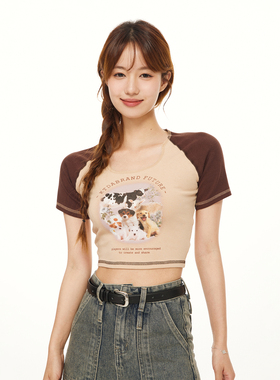 KTDA趣味动物T恤修身内搭小众辣妹短款春夏短袖长袖紧身上衣女