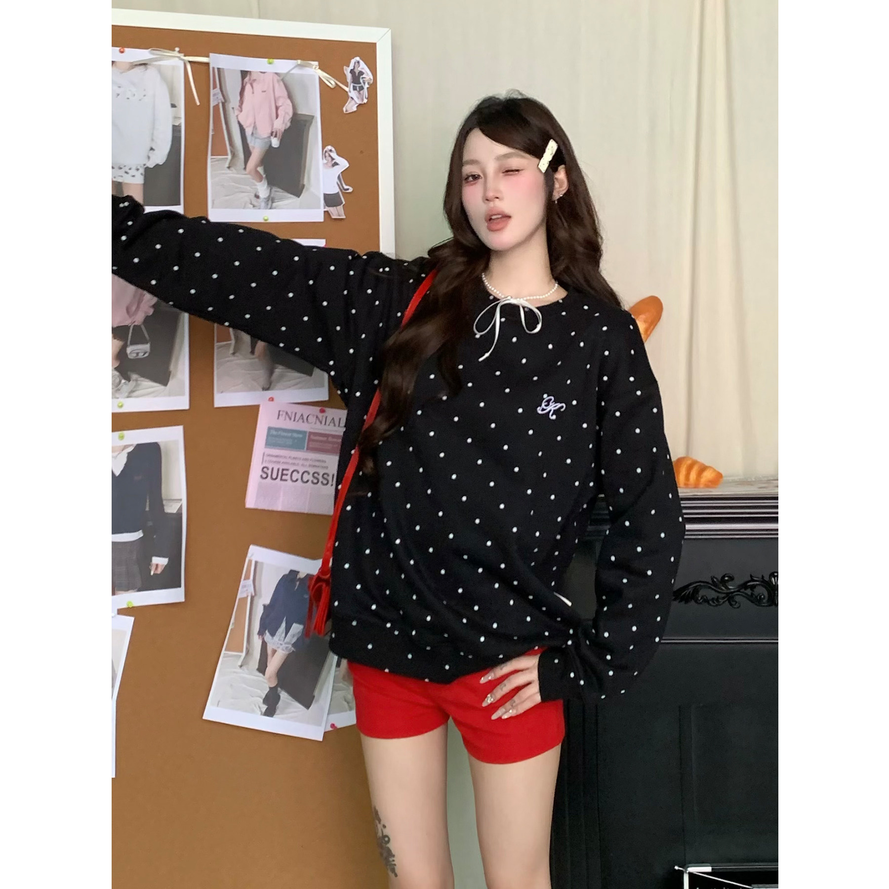 KTDA春秋新品波点满印卫衣宽松