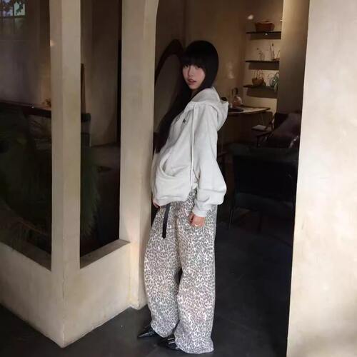 KTDA X A11SLAVE豹纹长裤男女夏季美式复古宽松阔腿裤情侣拖地裤