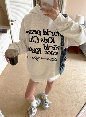 KTDA国潮基础字母情侣发泡印花连帽加绒卫衣男女秋季重磅宽松上衣