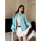 休闲宽松蓝色上衣 复古百搭夹克外套女春秋2024早秋季 KTDA新品 美式