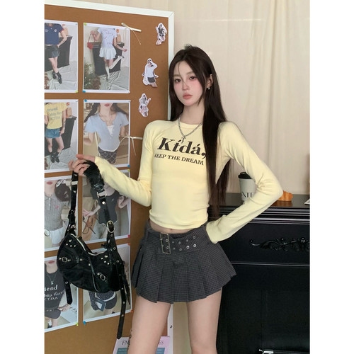 KTDA圆领长袖辣妹紧身短款短袖