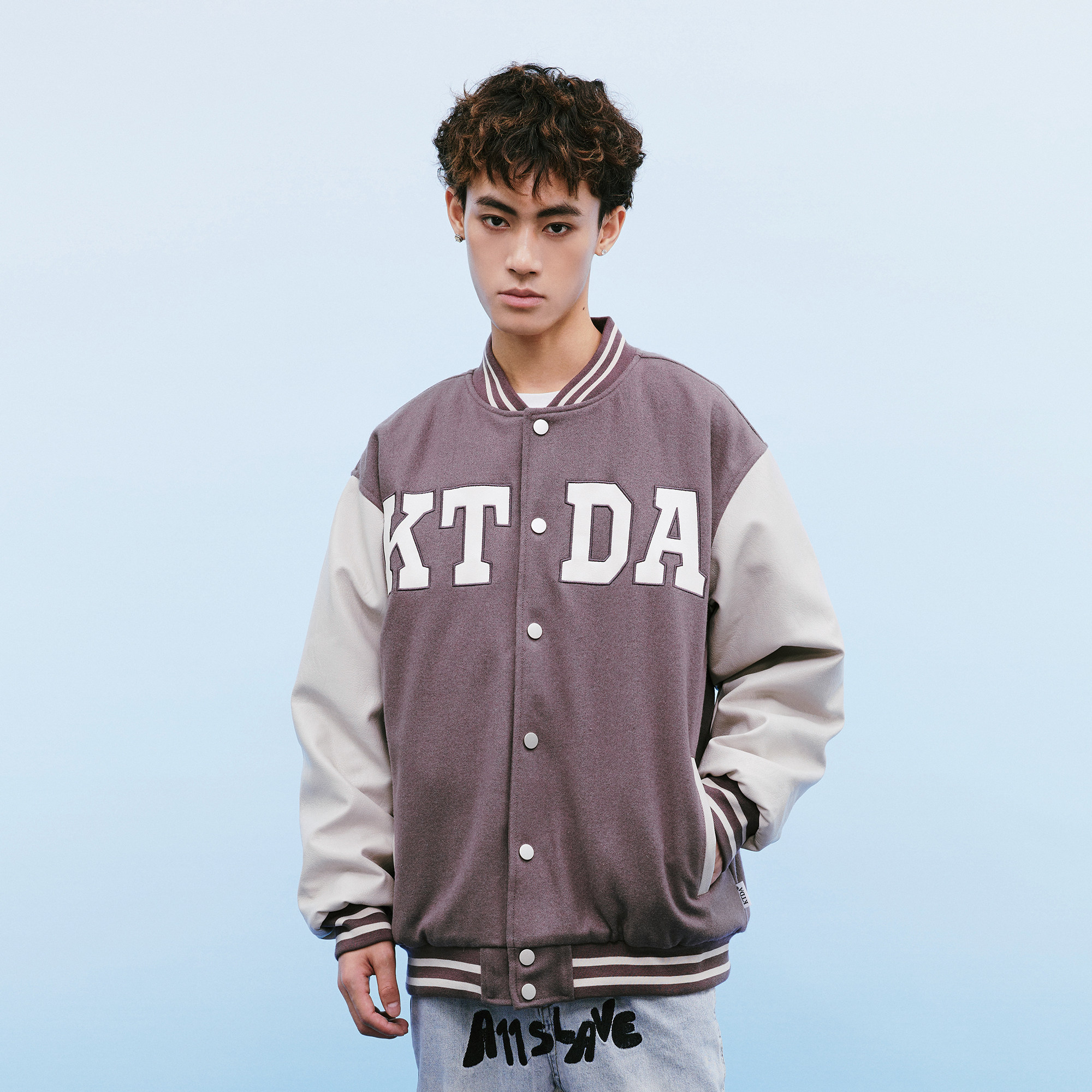 KTDA美式刺绣撞色拼皮外套夹棉