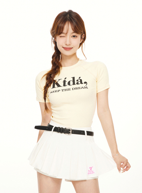 KTDA基础字母logo圆领长短袖辣妹上衣紧身内搭露脐夏季短款t恤女