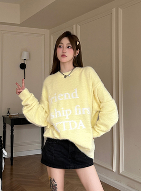 KTDA字母logo提花针织衫圆领马海毛套头毛衣情侣长袖基础休闲国潮