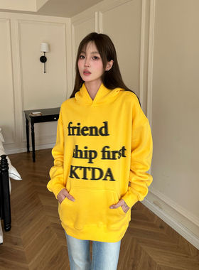 KTDA幻影标语字母印花卫衣春秋国潮牌宽松男女冬加绒情侣款连帽衫