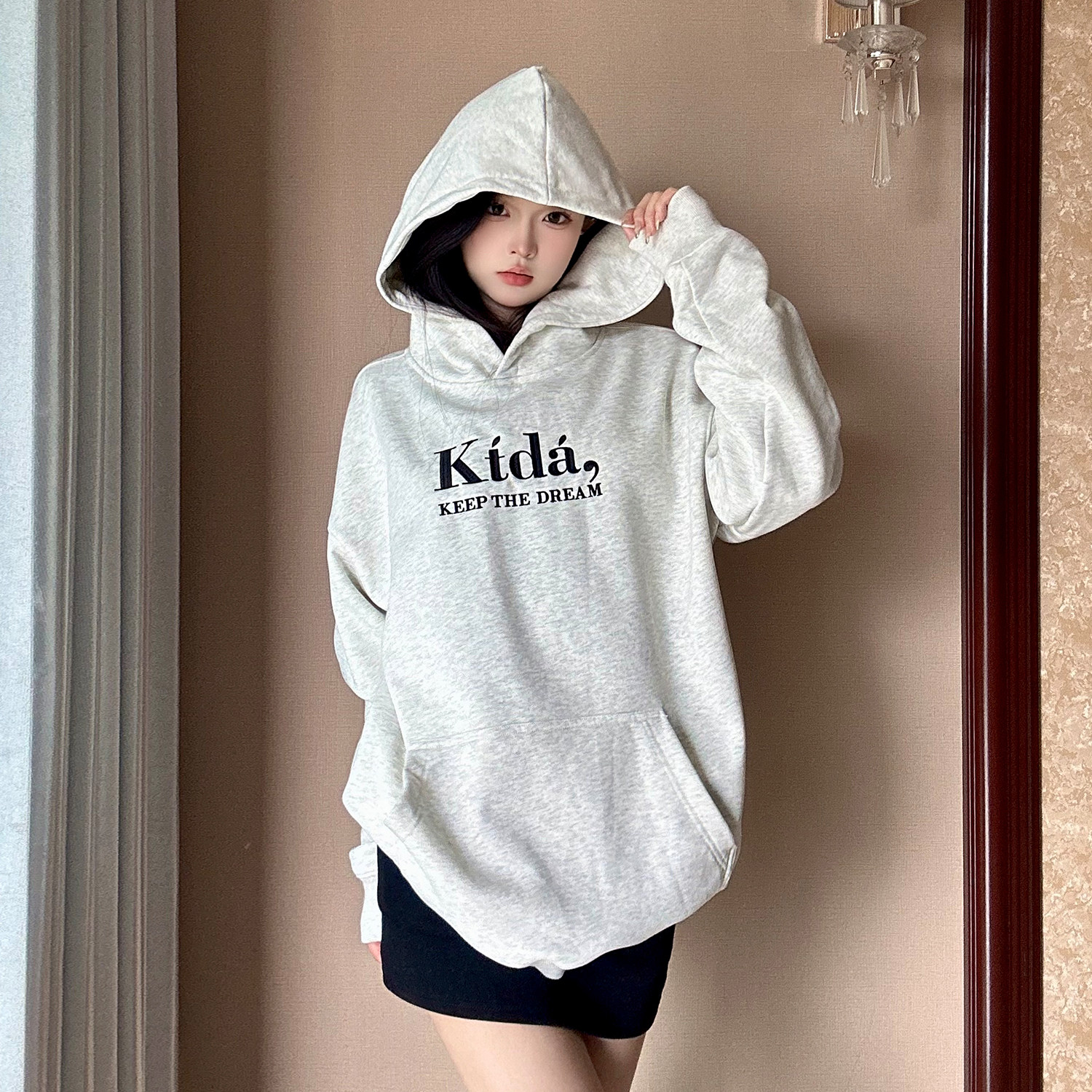 KTDA新品通勤加绒卫衣刺绣连帽