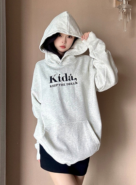 KTDA新品通勤风基础款加绒连帽卫衣冬季LOGO刺绣连帽衫男女情侣