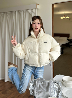 KTDA字母logo刺绣面包服加厚外套冬季简约辣妹短款立领保暖棉服潮