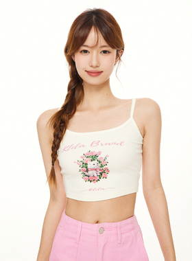 KTDA修身显瘦纯欲少女感可爱猫咪印花辣妹打底内搭吊带背心女上衣
