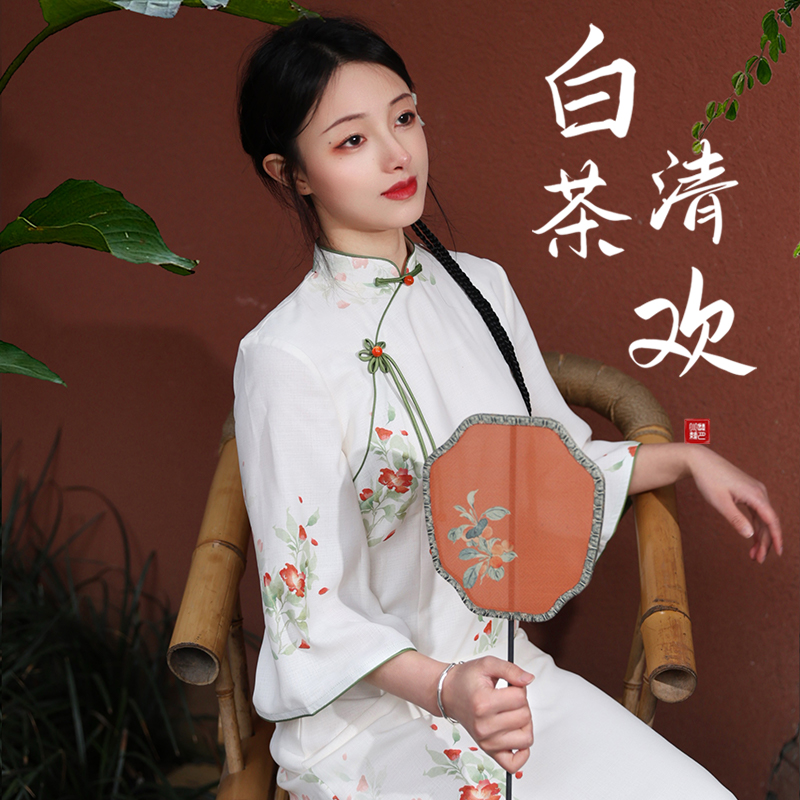 听月小筑【白茶清欢】原创女春夏旗袍连衣裙气质显瘦国风新中式