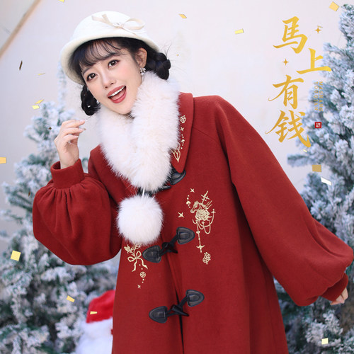 听月小筑【马上有钱】原创女冬保暖加绒抗冻大衣国风新中式非汉服