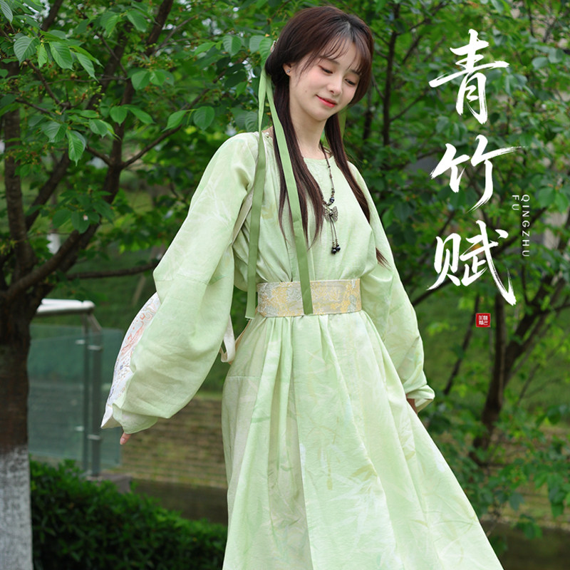 听月小筑【青竹赋】原创女春夏唐制圆领袍宋裤日常国风改良汉服