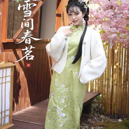 听月小筑【雪间春茗】原创国风服饰秋冬改良旗袍新中式披肩外套