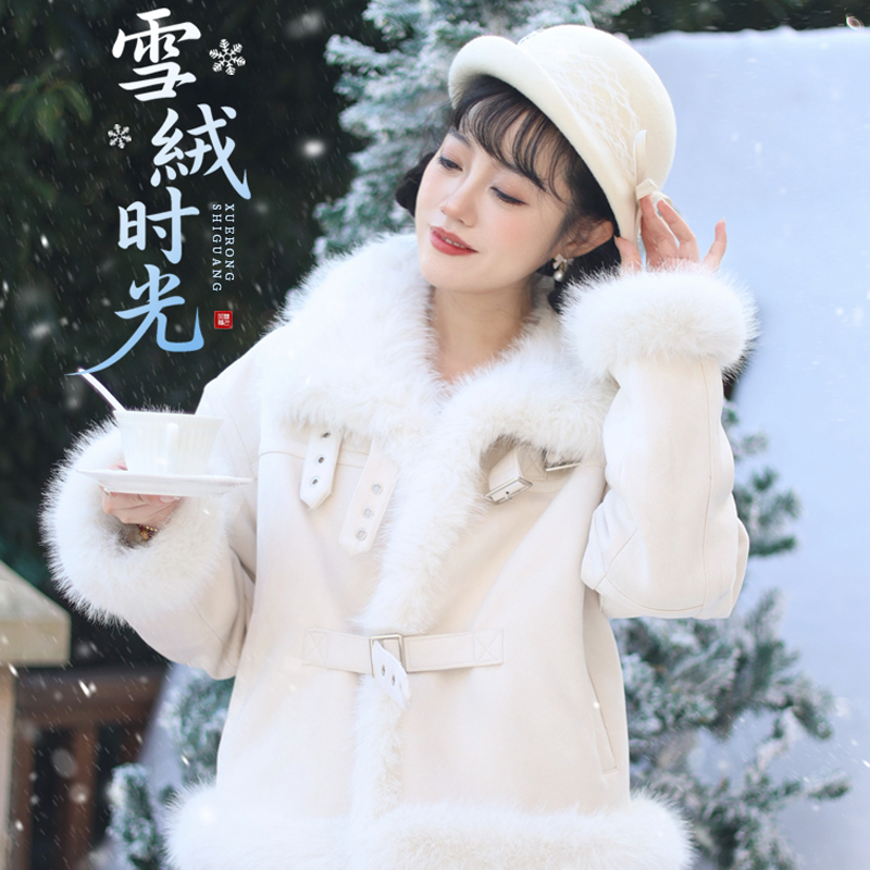 听月小筑【雪绒时光】原创女冬环保皮草保暖翻领羽绒服外套非汉服
