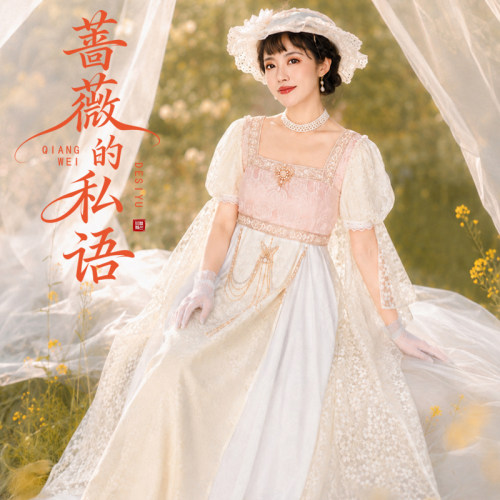 听月小筑【蔷薇的私语】原创女法式宫廷帝政裙复古优雅礼服连衣裙