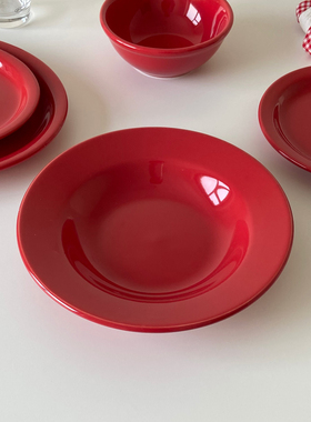 红色系列餐具圣诞红餐盘结婚用红色碗盘子早餐麦片碗新年喜庆餐具