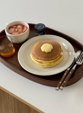 一人食原木日式木质托盘茶具餐盘咖啡厅餐厅托盘椭圆木托盘