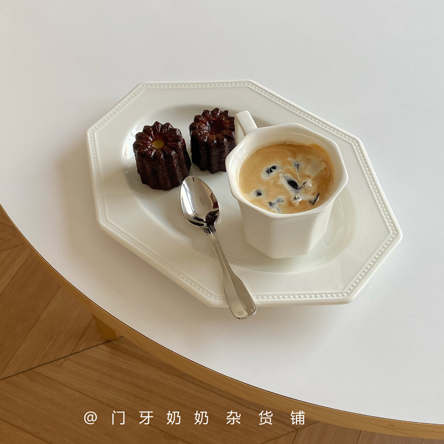 法式中古釉下彩八角陶瓷椭圆盘复古简约托盘早餐甜品盘鱼盘白色