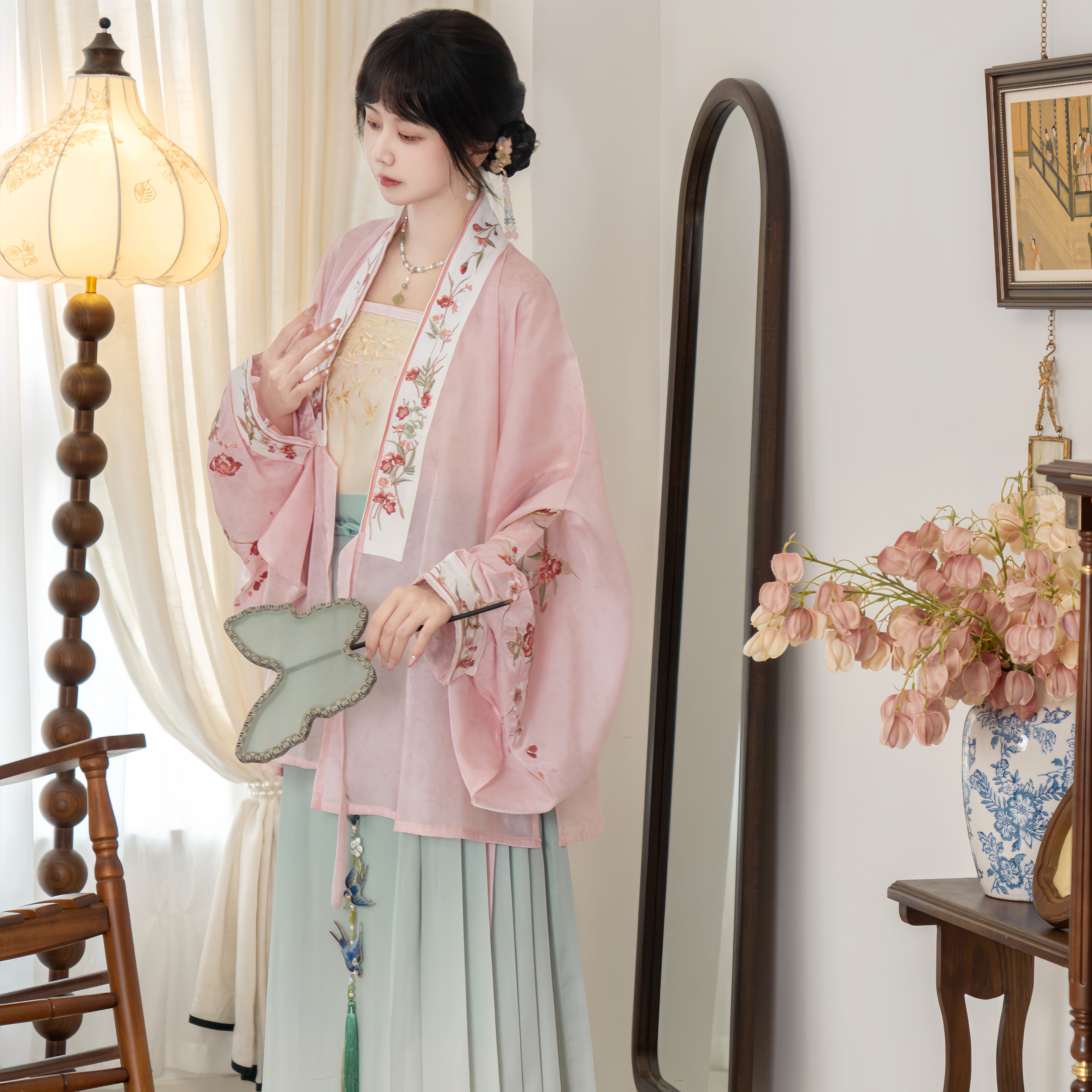 茗月萱【桃溪燕归】明制汉服交领对穿交绣花琵琶袖日常马面裙夏款