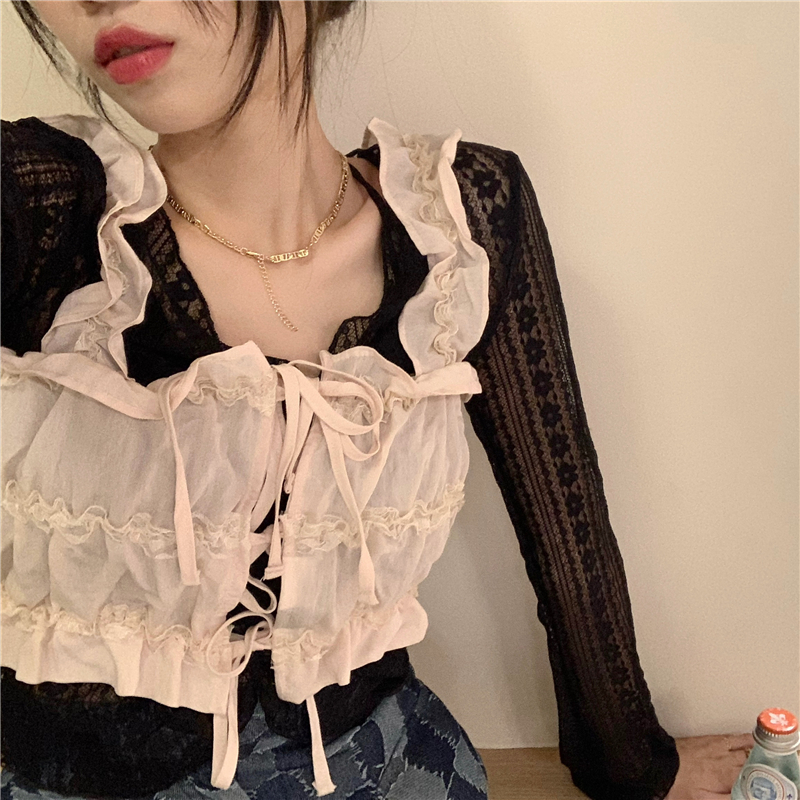 Real price with sexy bottom lace shirt + smart LACE VEST + high waist Plaid short skirt