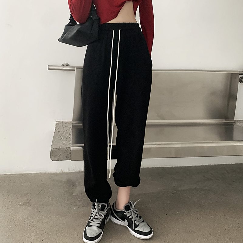 Real price drawstring elastic high waist casual pants