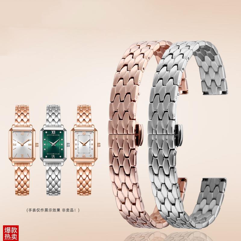 亨帝利玫瑰金女腕表l链适配卡西欧CK手表带不锈钢方形表配件1012m