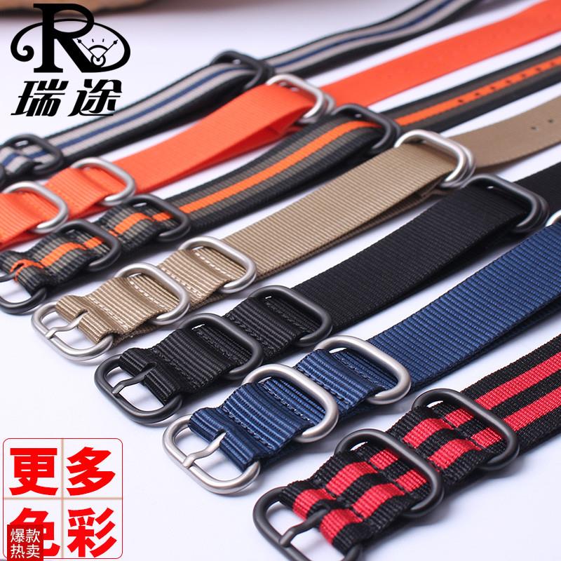 NATO户外尼龙手表带适配帝陀/SEIKO精工5J号帆布加厚表链男2022mm